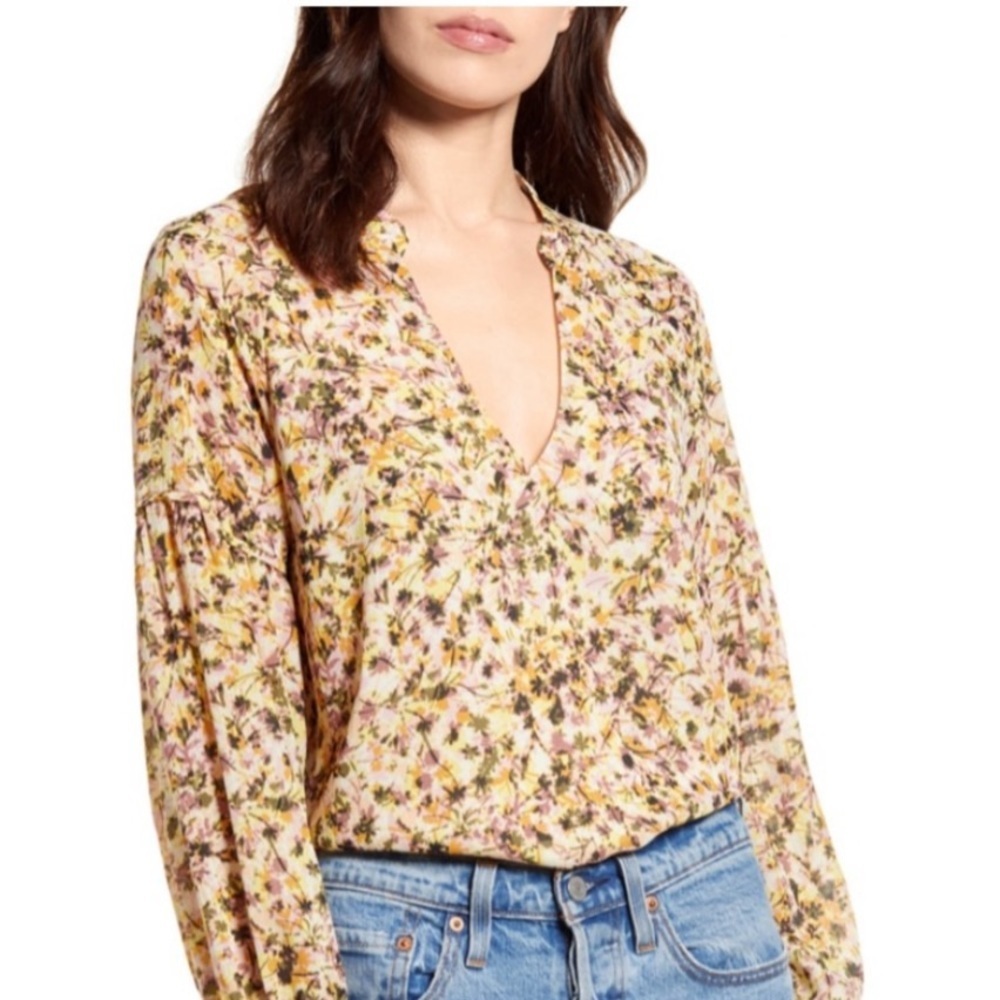 All In Favor Yellow and Pink Floral Blouse